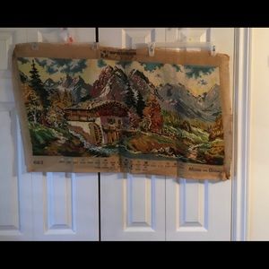 Needlepoint worked “Mill in the Mountains, vintage